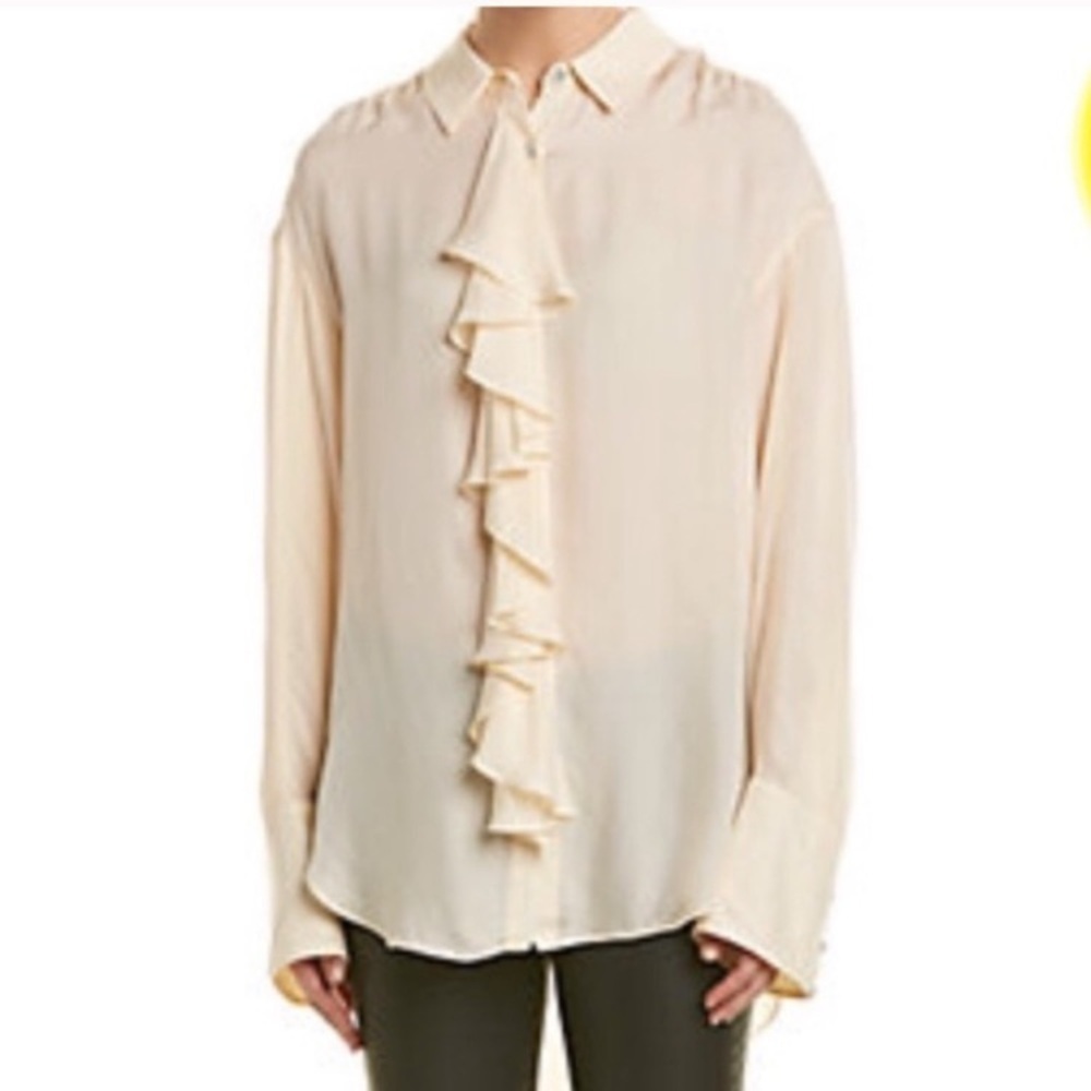 Cinq á Sept Rosalie Ruffle Button Front Shirt Oversized Silhouette Cream
